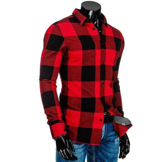 Czarno-czerwona koszula męska w kratę (dx0826) dstreet brazowy casual