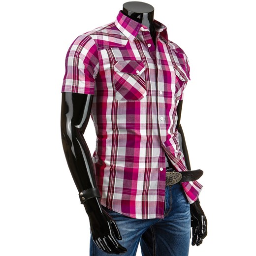 Koszula z krótkim rękawem (kx0028) dstreet fioletowy Koszule w kratę męskie