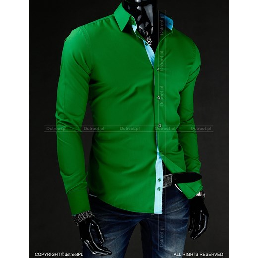 Koszula z długim rękawem zielona (dx0466) dstreet zielony bawełna