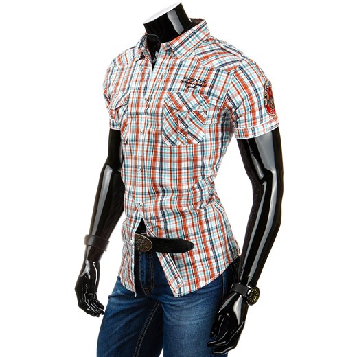 Koszula z krótkim rękawem (kx0175) dstreet bezowy Koszule w kratę męskie