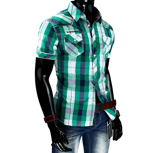 Koszula z krótkim rękawem (kx0332) dstreet zielony Koszule z krótkim rękawem męskie