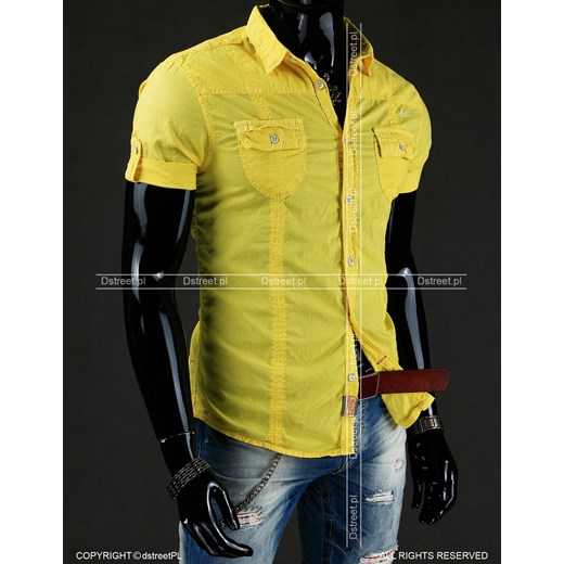 Koszula z krótkim rękawem żółta (kx0316) dstreet zielony Koszule z krótkim rękawem męskie