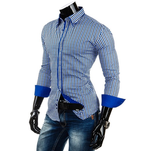 Kratka koszula z długim rękawem (dx0619) dstreet niebieski kratka