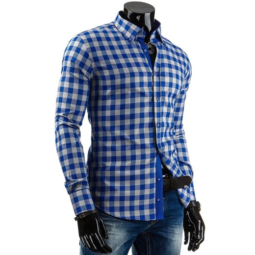 Koszula z długim rękawem w kratę (dx0629) dstreet niebieski kratka