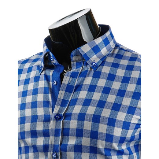 Koszula z długim rękawem w kratę (dx0629) dstreet niebieski slim