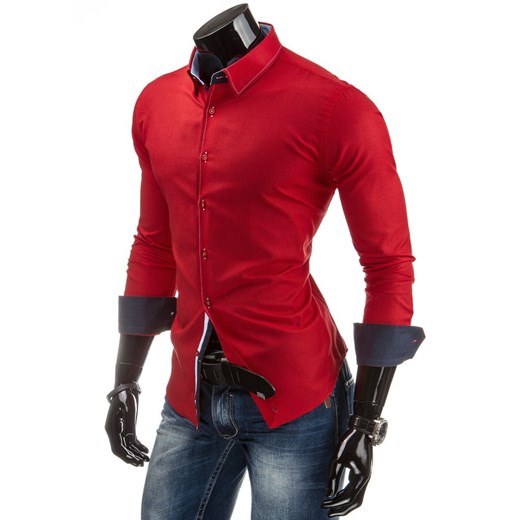 Męska koszula z długim rękawem (dx0708) dstreet czerwony slim