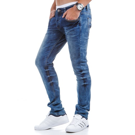 Spodnie jeansowe męskie niebieskie (ux0370) dstreet niebieski guziki