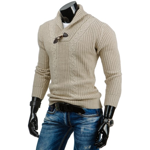 Sweter męski ecru (wx0648) dstreet szary męskie