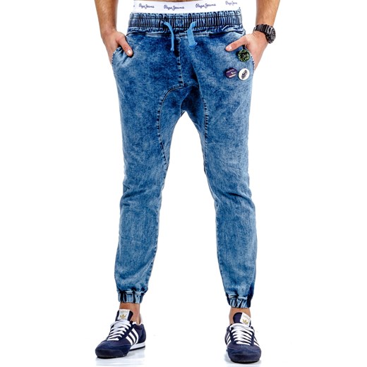 Spodnie joggery męskie niebieskie (ux0472) dstreet niebieski modne