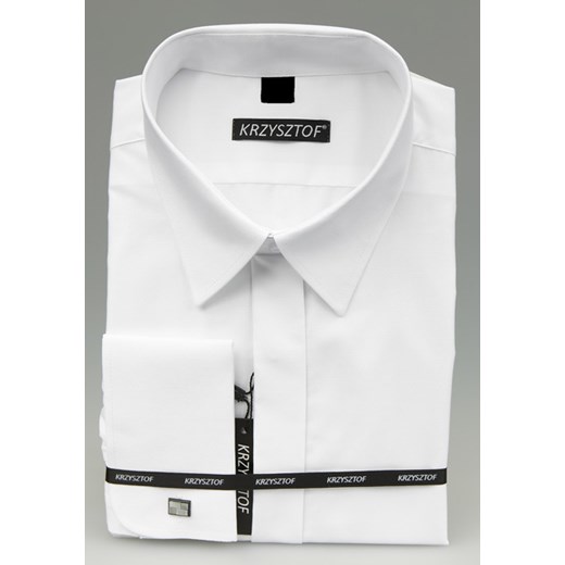 KRZYSZTOF koszula biała na spinki XL 43-44 194/200 klasyczna krzysztof-pl szary bawełna