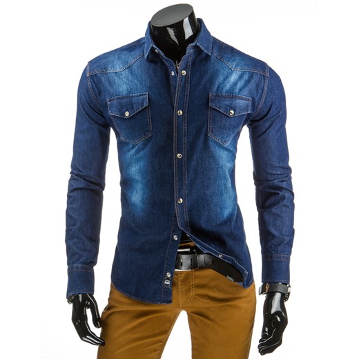 Koszula męska jeansowa (dx0939) dstreet granatowy bawełna