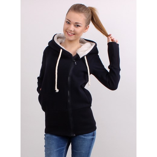 Bluza dresowa z milutkim barankiem Od-4029 Granatowy kupbuty-com czarny Bluzy rozpinane damskie