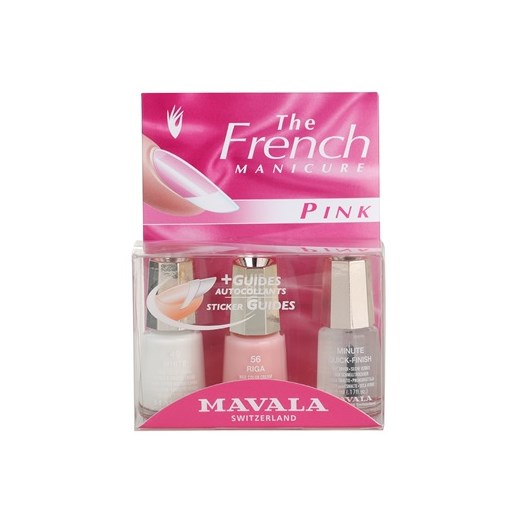 Mavala French Manicure Pink zestaw do francuskiego manicuru odcień No. 49 White + No. 56 Riga + Minute Quick Finish 3 x 5 ml + do każdego zamówienia upominek. iperfumy-pl rozowy 