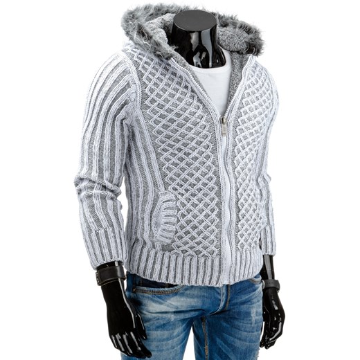 Sweter męski biały (wx0716) dstreet szary kaptur