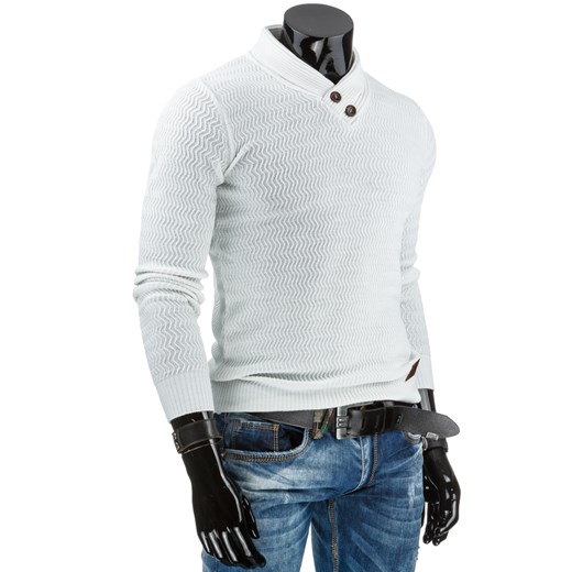 Sweter męski biały (wx0728) dstreet szary minimalistyczny
