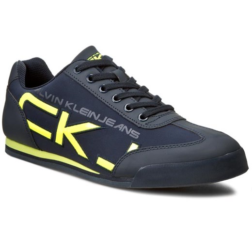 Sneakersy CALVIN KLEIN JEANS - Cale Matte Smooth/Patent SE8454 Navy/Yell eobuwie-pl szary Półbuty sportowe męskie