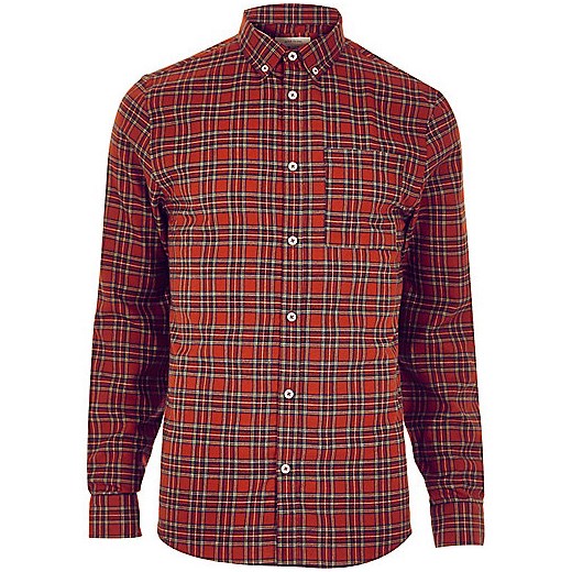 Dark red check flannel shirt  river-island czerwony Koszule casual męskie