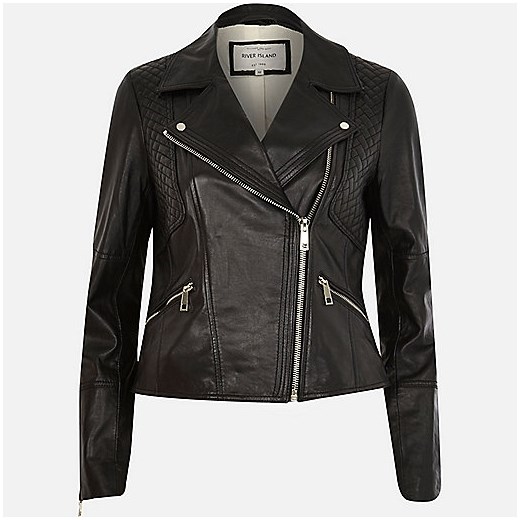 Black leather fitted biker jacket  river-island czarny casual