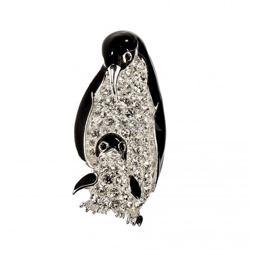 Pingwin z pingwiniątkiem kiara-sztuczna-bizuteria-jablonex szary srebrna