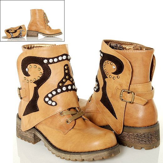Botki - Camel - Efektowne Workery z Nakładką buu-pl brazowy jesień