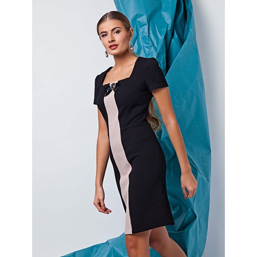 Sukienka z krótkim rękawem z teksturowanej tkaniny czarny the-cover czarny Sukienki koktajlowe
