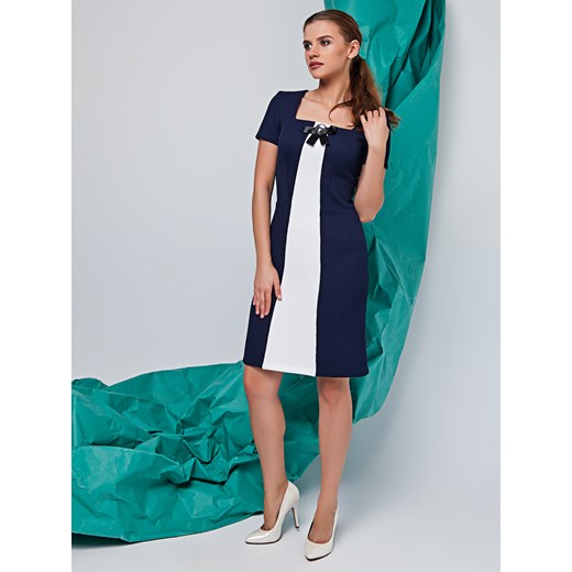 Sukienka z krótkim rękawem z teksturowanej tkaniny niebieski the-cover turkusowy bez wzorów