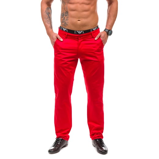 Spodnie męskie chinosy RED POLO 2927 czerwone - CZERWONY denley-pl pomaranczowy Spodnie chinos męskie