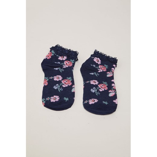 Floral socks with lace terranova czarny bawełna