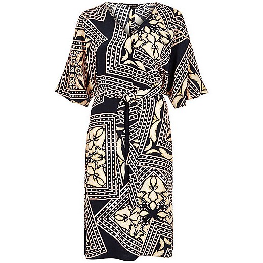 Blue print kimono sleeve dress  river-island szary nadruki