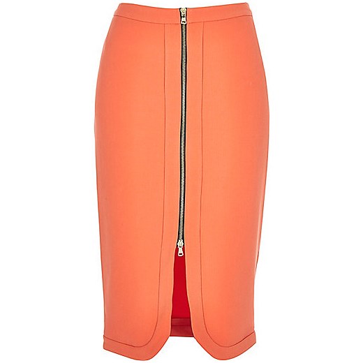 Coral orange zip front pencil skirt  river-island pomaranczowy Spódnice ołówkowe