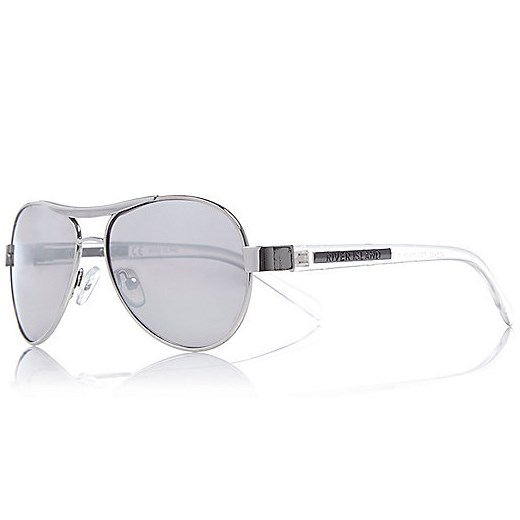 Boys silver tone aviator-style sunglasses  river-island szary Aviatory damskie