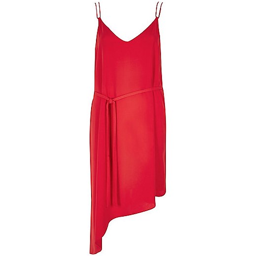 Red asymmetric slip dress  river-island czerwony Sukienki asymetryczne