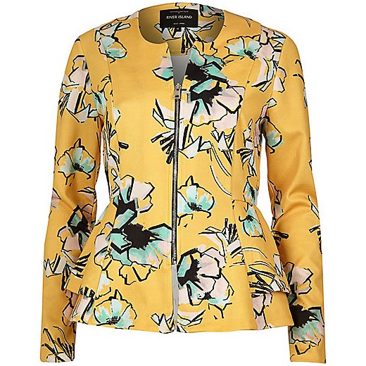 Yellow floral print peplum jacket  river-island zolty casual