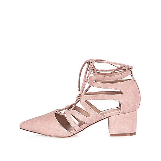 Pink pointed lace-up block heel shoes  river-island bezowy lato