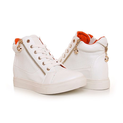 Trampki sneakersy z suwakami /E1-2 Q8 sx327/ Białe pantofelek24 bezowy młodzieżowy
