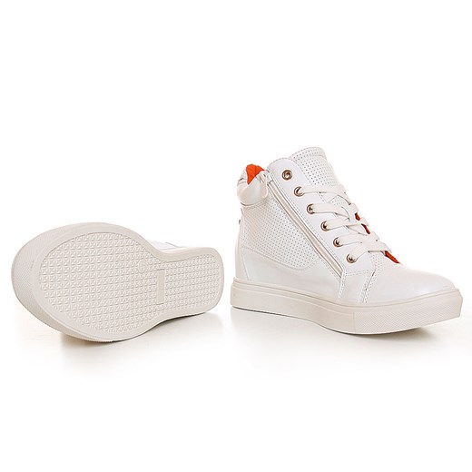 Trampki sneakersy z suwakami /E1-2 Q8 sx327/ Białe pantofelek24 szary na koturnie