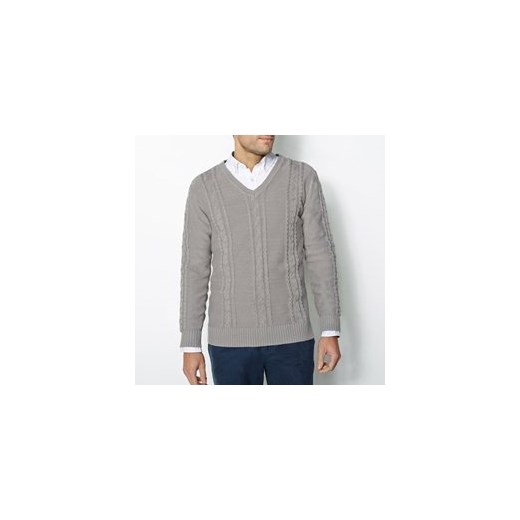 Sweter z dekoltem w kształcie litery „V” la-redoute-pl szary bawełna