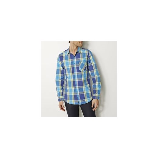 Koszula w kratę la-redoute-pl niebieski bawełna