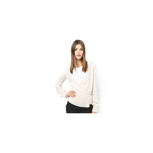 Sweter na zakładkę z fantazyjną broszką la-redoute-pl bezowy jersey