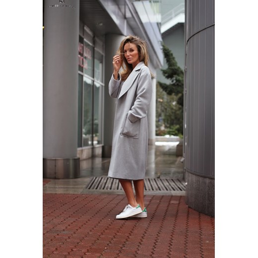 Magdalena Knitter for ZAQUAD Klasyczny Płaszcz Z Paskiem fashionality szary jesień