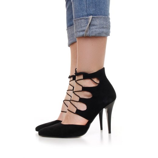Wiązane czółenka Di Lusso lace up /q95 sx133/ Czarne pantofelek24 rozowy Czółenka na obcasie