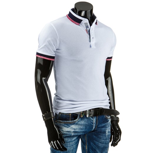 Koszulka polo biała (px0060) dstreet niebieski elastan