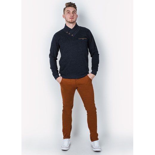 Sweter męski z guzikami pod szyją zoio-pl brazowy