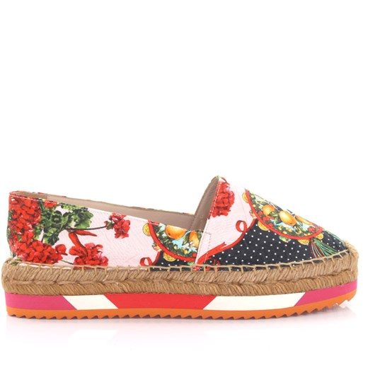 Dolce & Gabbana Espadryle na platformie materiałowe kolorowy wzór kwiatowy budapester-com pomaranczowy abstrakcja