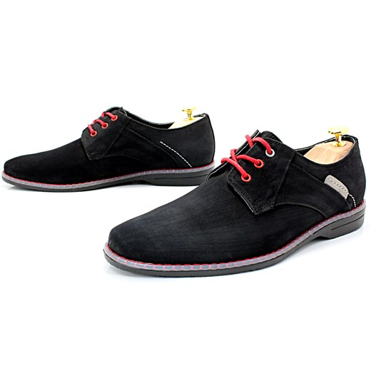 KENT 272M CZARNY CZERWONY- Skórzane buty casual nowy wzór sklep-obuwniczy-kent czarny casual