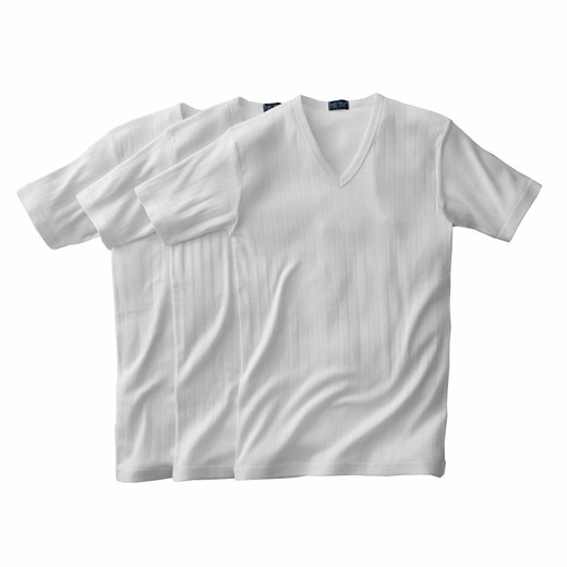 T-shirt w fantazyjne tłoczone paski z dekoltem w V i krótkim rękawem (3-pak) la-redoute-pl szary 
