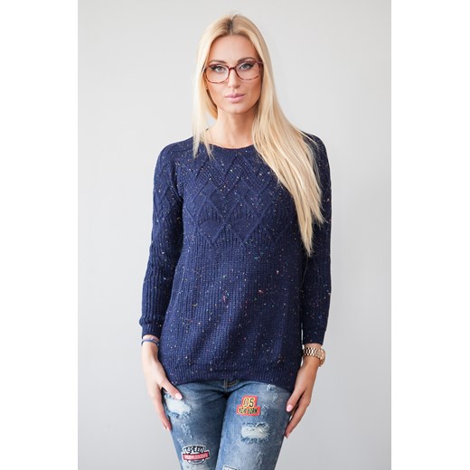 Sweter z wplecionymi kolorowymi nitkami granatowy fasardi-com granatowy zima