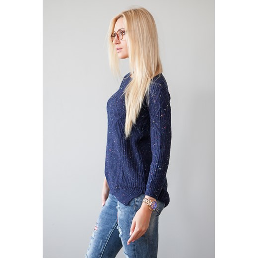 Sweter z wplecionymi kolorowymi nitkami granatowy fasardi-com granatowy zima