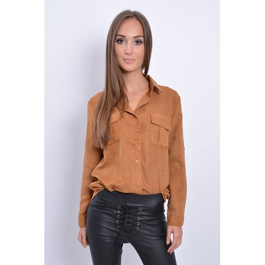 Koszula zamszowa dwie kieszonki kamel cocomoda-pl pomaranczowy Bluzki koszulowe