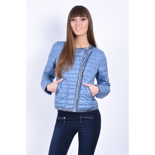 Kurtka pikowana na skośny zamek a'la jeans cocomoda-pl niebieski casual